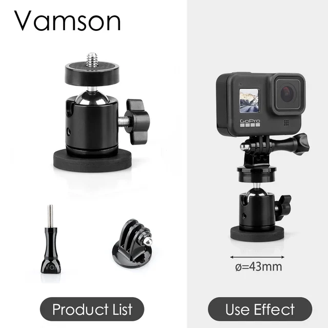 Vamson for GoPro Hero 12 11 10 9 Neodymium Magnets for GoPro Insta360 DJI Camera Magnetic Mount with 1/4 Thread Stud Accessories