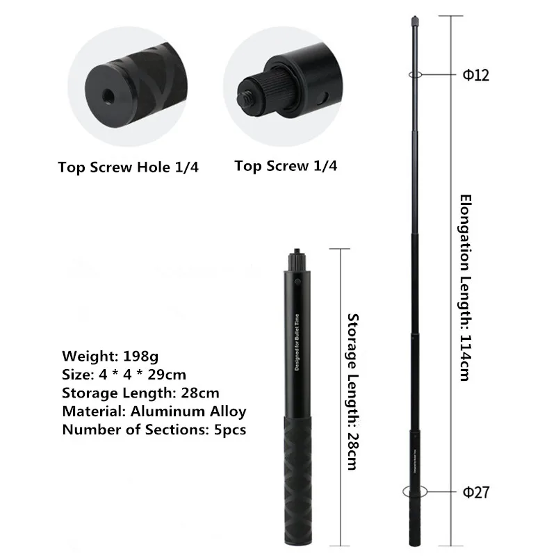 1/4 Screw For Insta360 Invisible Selfie Stick For Insta 360 X3 / ONE X2 / ONE RS / R / GO 2 For GoPro DJI ACTION Accessories