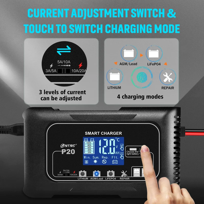 HTRC 12V/24V Car Battery Charger 35A/25A/20A Automatic Charger For Lithium LiFePO4 AGM GEL Lead-Acid Battery Charger for Car