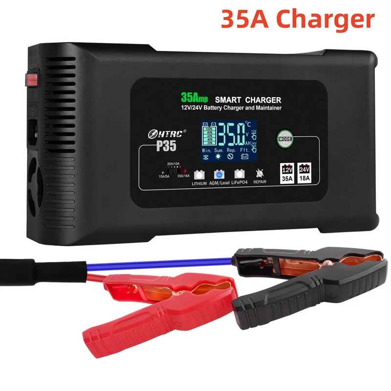 HTRC 12V/24V Car Battery Charger 35A/25A/20A Automatic Charger For Lithium LiFePO4 AGM GEL Lead-Acid Battery Charger for Car