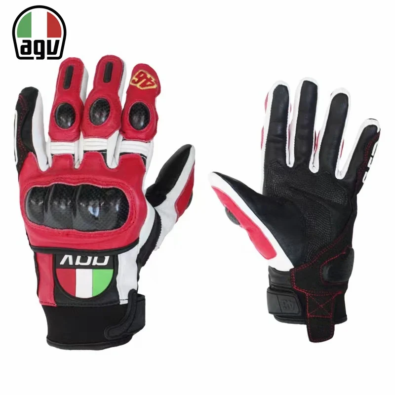 AGV Carbon Fiber Motorcycle Riding Gloves Heavy Locomotive Racing Leather Fall Resistant Gloves Comfortable Cycling Equipment
