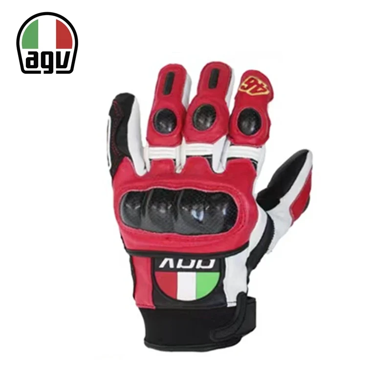 AGV Carbon Fiber Motorcycle Riding Gloves Heavy Locomotive Racing Leather Fall Resistant Gloves Comfortable Cycling Equipment