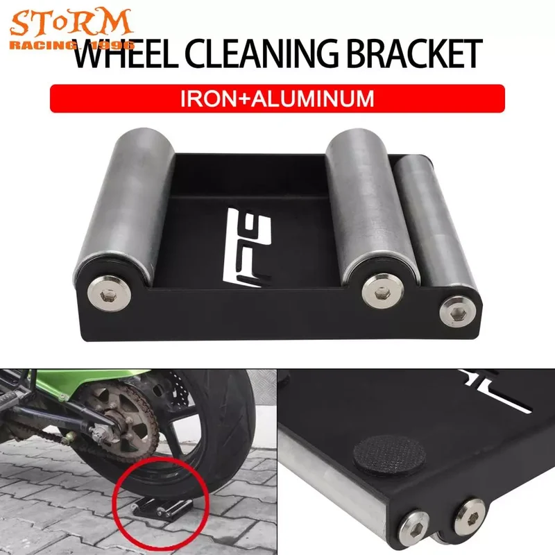 Motorcycle Tire Wheel Cleaning Bracket Stand Universal Chain Clean Roller Ramp Lift Aluminum with Chain Brush