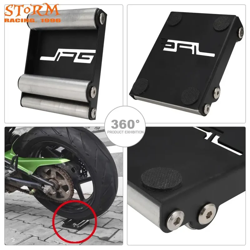 Motorcycle Tire Wheel Cleaning Bracket Stand Universal Chain Clean Roller Ramp Lift Aluminum with Chain Brush