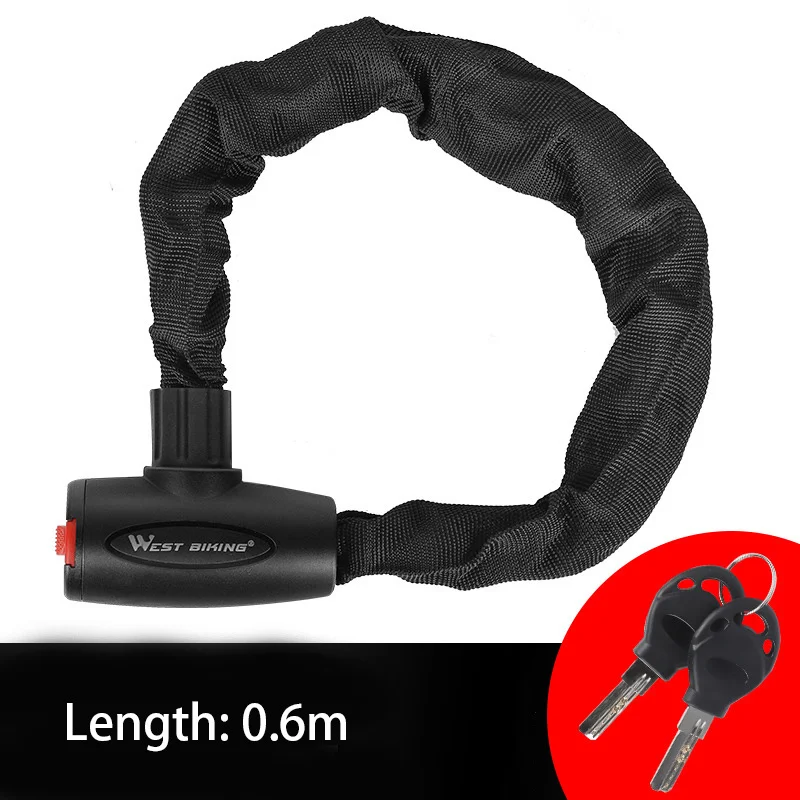 WEST BIKING Anti-theft Bicycle Lock MTB Road Bike Safety Chain Lock With 2 Keys Outdoor Cycling Bicycle Accessories Bike Locks