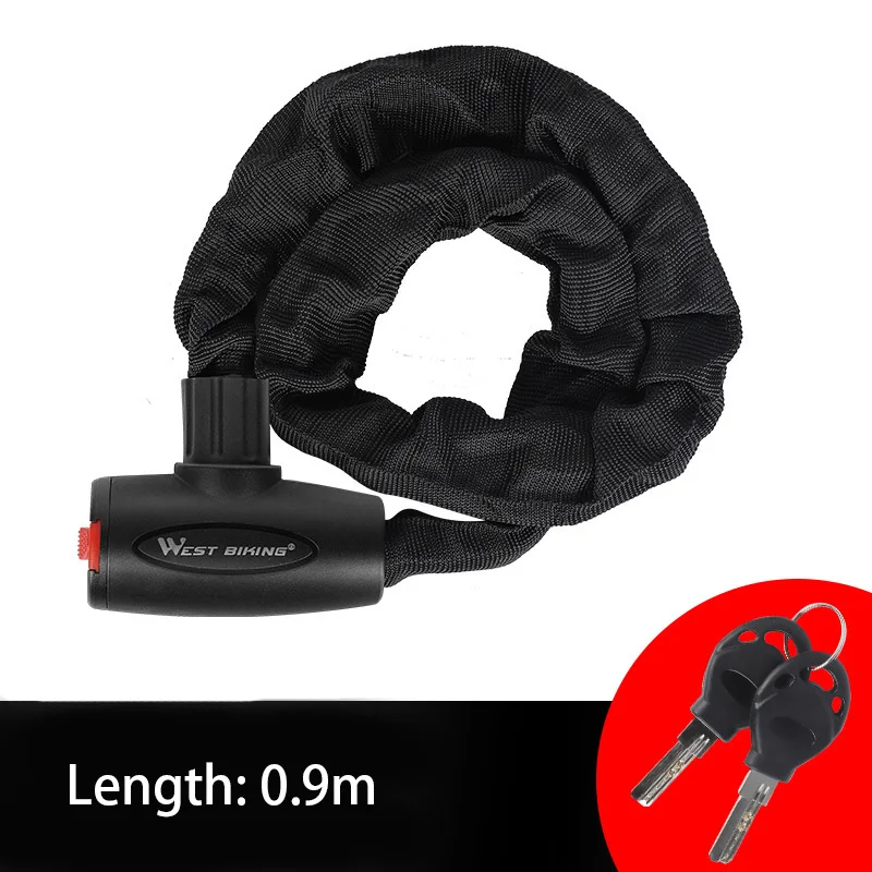 WEST BIKING Anti-theft Bicycle Lock MTB Road Bike Safety Chain Lock With 2 Keys Outdoor Cycling Bicycle Accessories Bike Locks