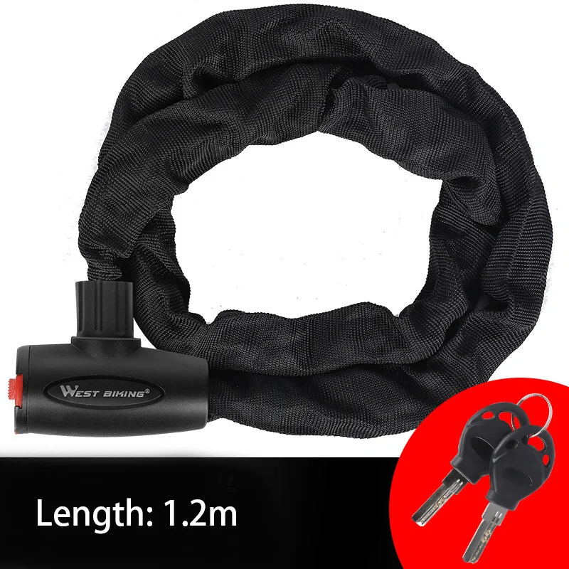WEST BIKING Anti-theft Bicycle Lock MTB Road Bike Safety Chain Lock With 2 Keys Outdoor Cycling Bicycle Accessories Bike Locks