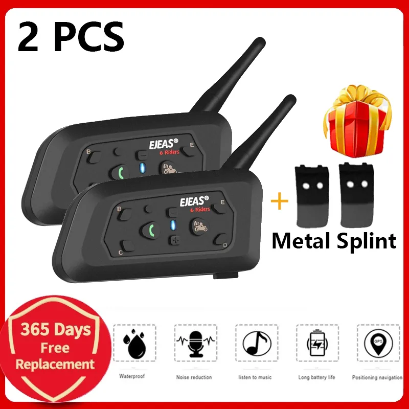 EJEAS V6 PRO Bluetooth Motorcycle Helmet Intercom Headset with 1200M BT Interphone Communicator for 6 Riders Waterproof