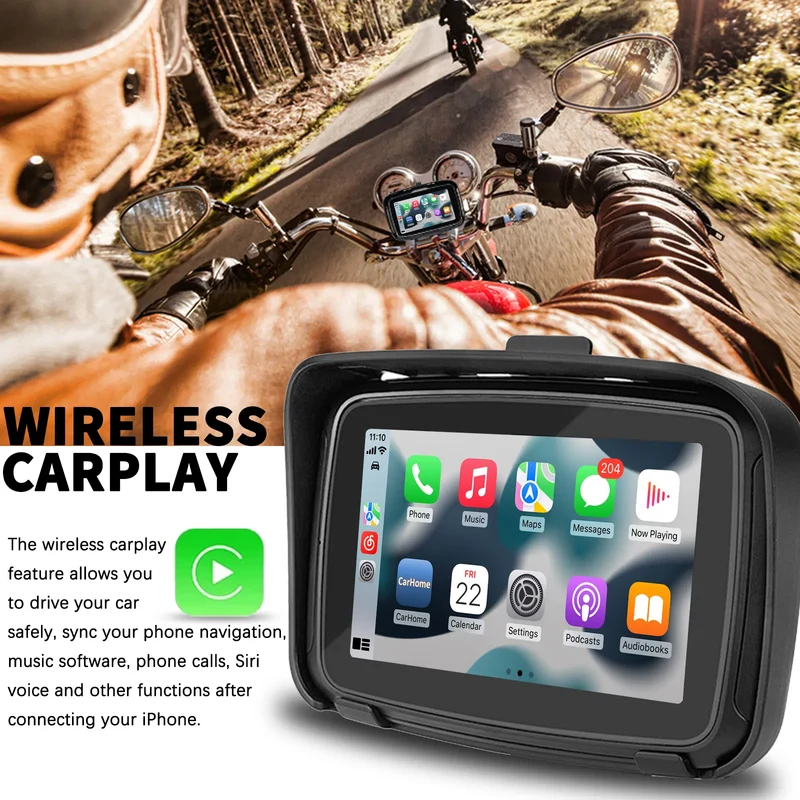Binize 5 Inch IPS Touch Screen Portable Motorcycle Navigator Support Wireless CarPlay ＆ Android Auto Waterproof