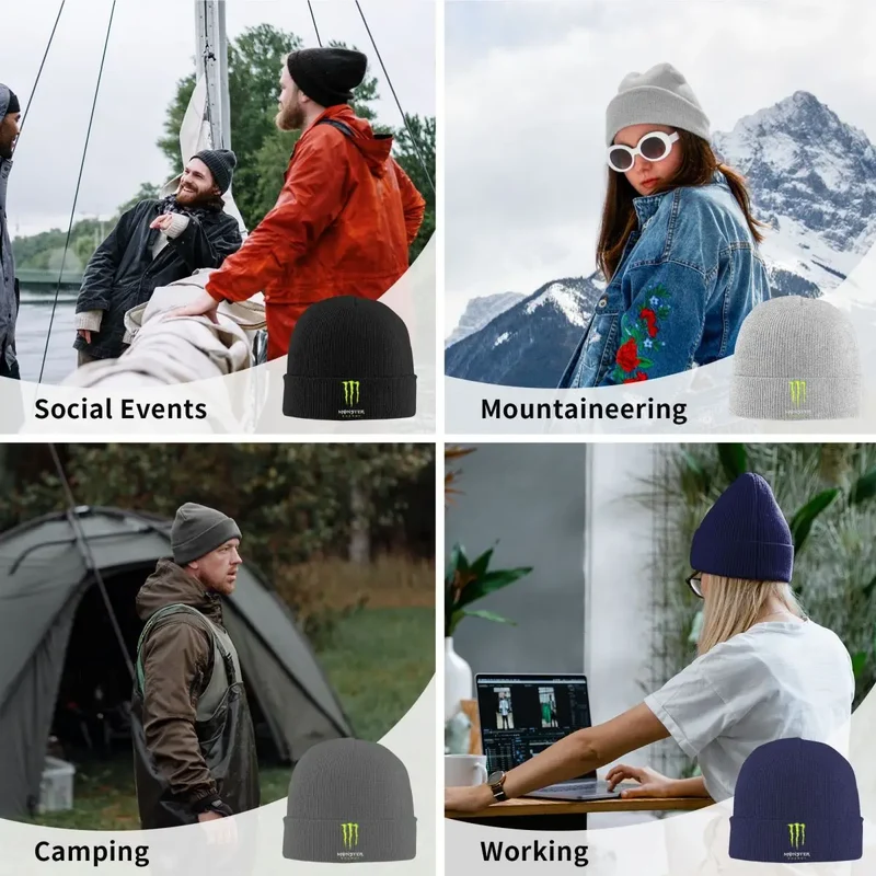 Monsters Racing E-Energy Sports Merch Winter Rib Knit Cuffed Beanie For Men Women Knitted Skull Cap Bonnet Knit Hat