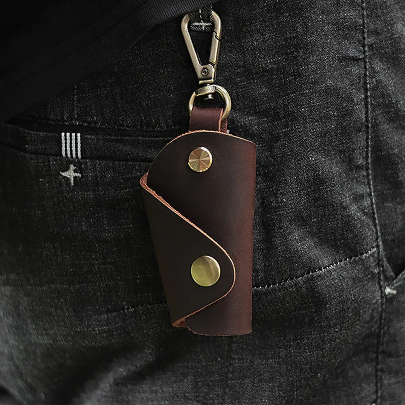 Fromtheon Genuine Leather Handmade Men's Mini Key Case Personality Creative Lady Door Key Storage Crazy Horse Leather Case