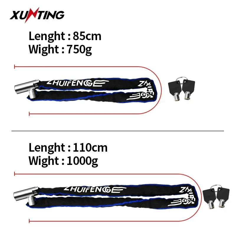Xunting Bicycle Lock Heavy Duty Bike Chain Lock Anti-Theft Security 6MM Thick Chain for Motorcycle Door Scooter with 2 Keys