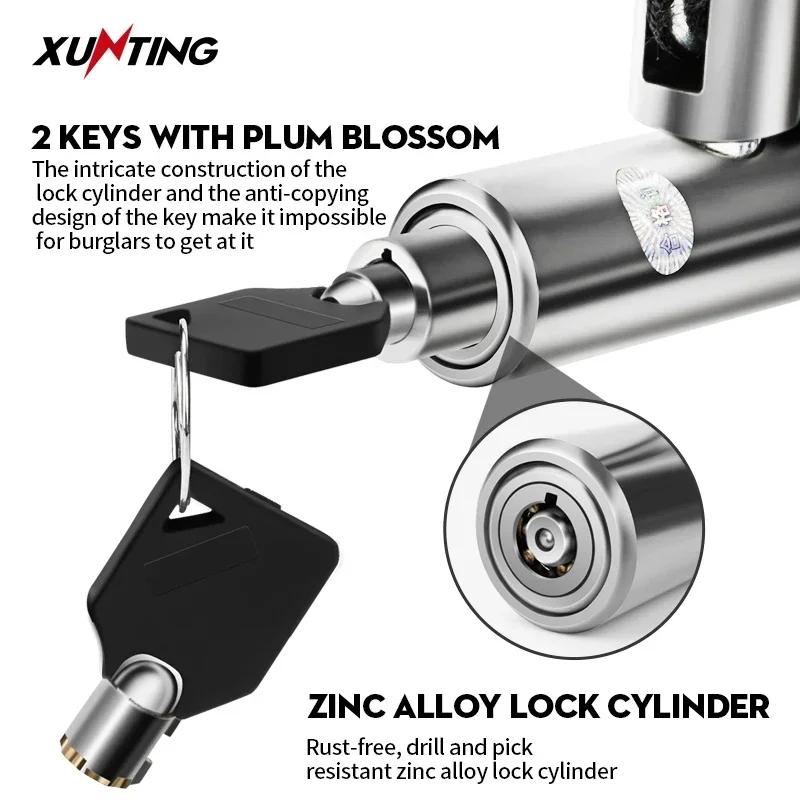 Xunting Bicycle Lock Heavy Duty Bike Chain Lock Anti-Theft Security 6MM Thick Chain for Motorcycle Door Scooter with 2 Keys