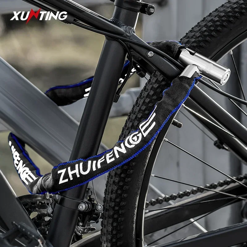 Xunting Bicycle Lock Heavy Duty Bike Chain Lock Anti-Theft Security 6MM Thick Chain for Motorcycle Door Scooter with 2 Keys