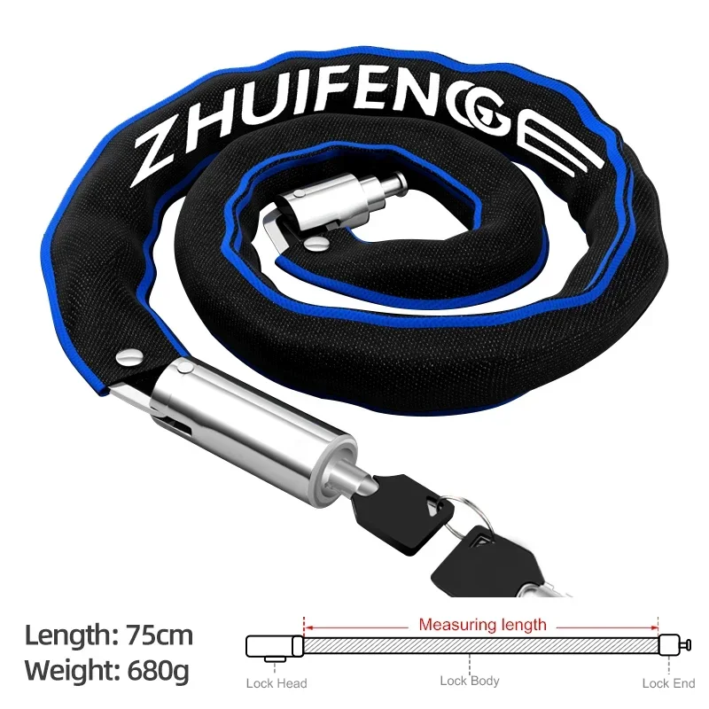 Xunting Bicycle Lock Heavy Duty Bike Chain Lock Anti-Theft Security 6MM Thick Chain for Motorcycle Door Scooter with 2 Keys