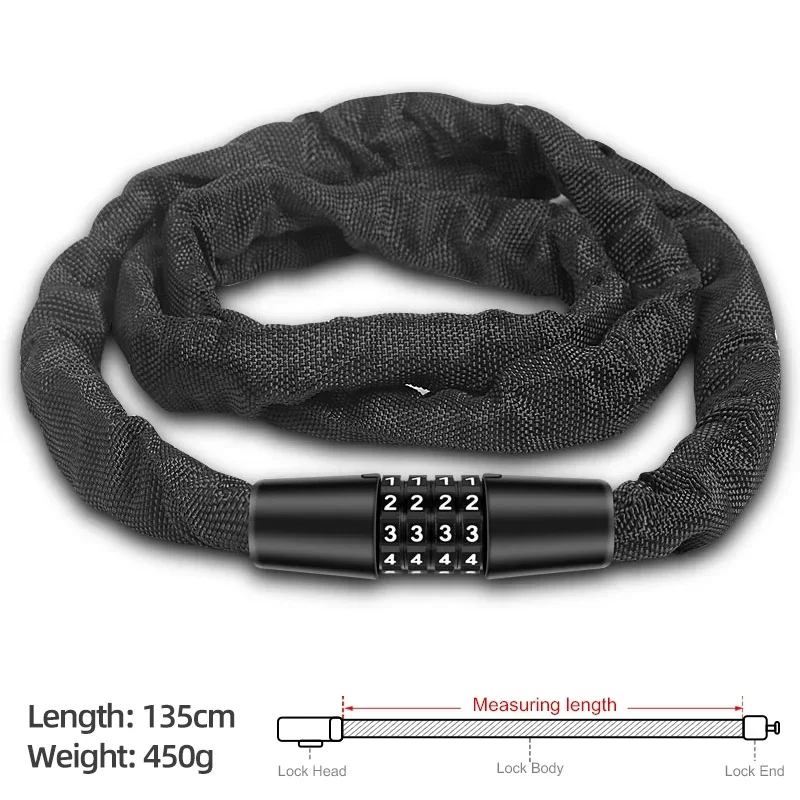 Xunting Bicycle Lock Heavy Duty Bike Chain Lock Anti-Theft Security 6MM Thick Chain for Motorcycle Door Scooter with 2 Keys