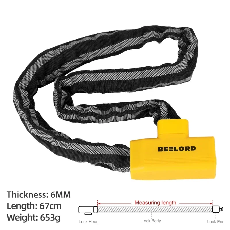 Xunting Bicycle Lock Heavy Duty Bike Chain Lock Anti-Theft Security 6MM Thick Chain for Motorcycle Door Scooter with 2 Keys
