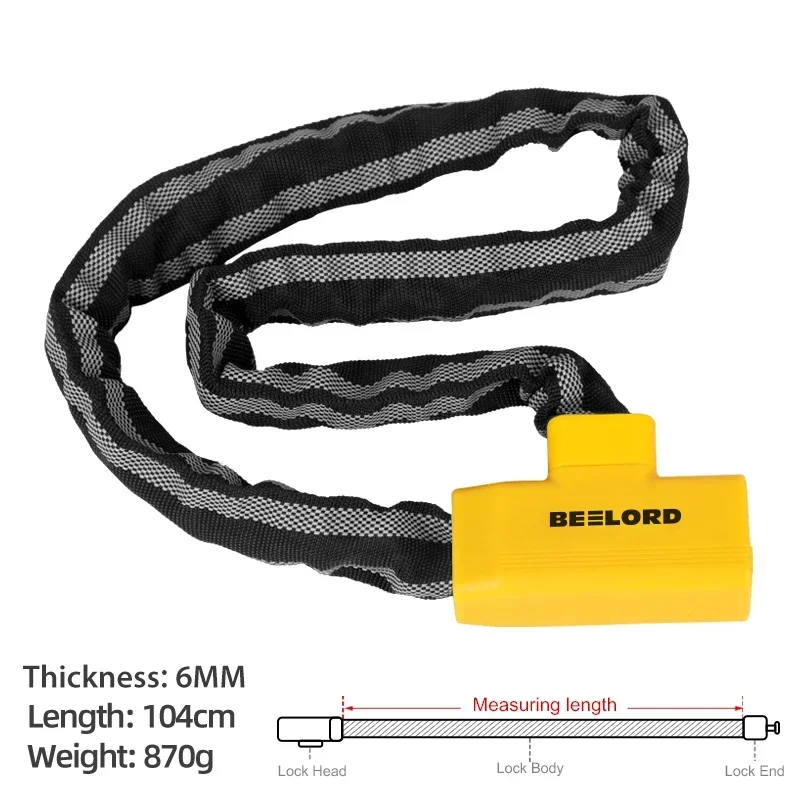 Xunting Bicycle Lock Heavy Duty Bike Chain Lock Anti-Theft Security 6MM Thick Chain for Motorcycle Door Scooter with 2 Keys