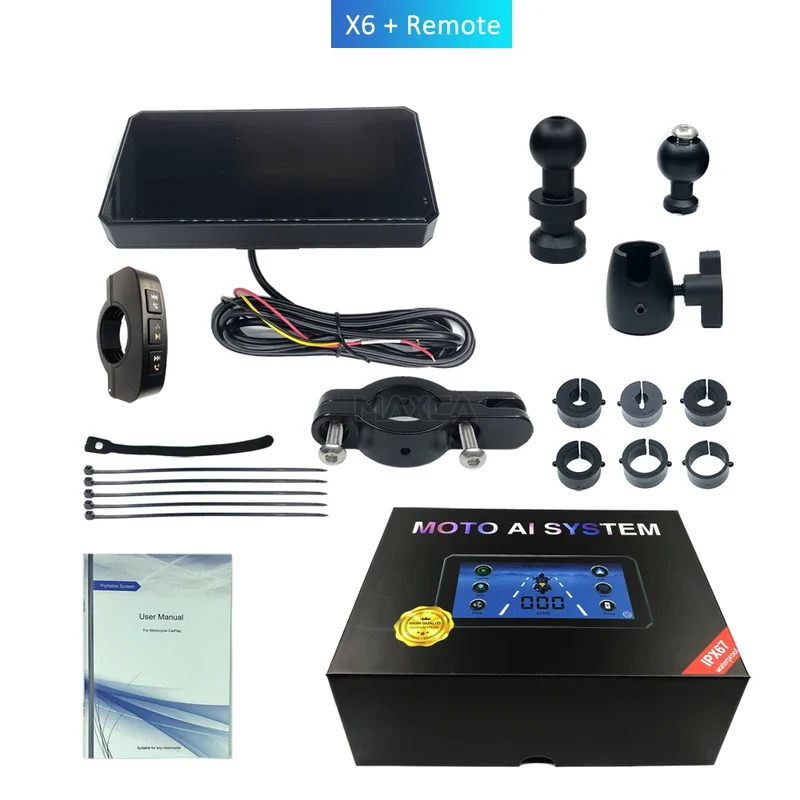 Maxca X6 Wireless Apple CarPlay Android Auto Navigation Motorcycle IP67 Waterproof Light Sensor Multimedia Player