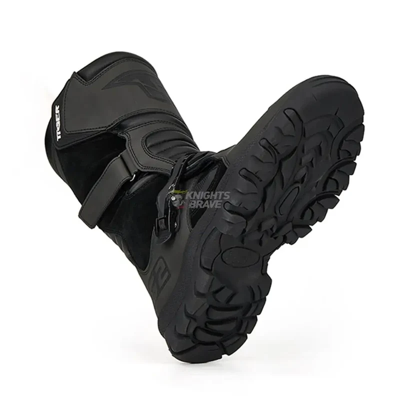 Retro Motorcycle Boots Cowhide Waterproof Mid-Calf Boots Black Botas Para Motociclista Hombre Motorbike Motocross Riding Boots