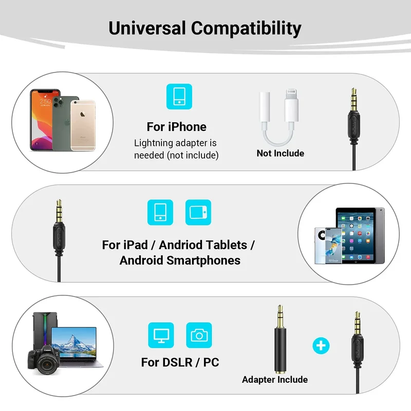 SmallRig L1-3.5mm TRS/TRRS Professional Lavalier Microphone for Mobile Phone Computer Vlogging Lapel Clip-on Mic 6.5ft 3388