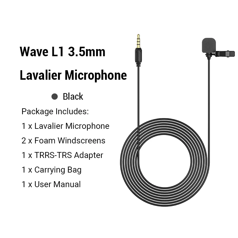 SmallRig L1-3.5mm TRS/TRRS Professional Lavalier Microphone for Mobile Phone Computer Vlogging Lapel Clip-on Mic 6.5ft 3388