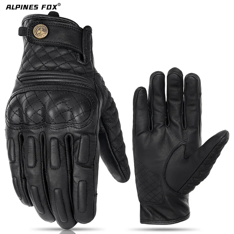 Vintage Motorcycle Gloves Touchscreen Retro Leather Motorbike Glove Men Women Cafe Racer Locomotive Knight Riding Guantes Yellow