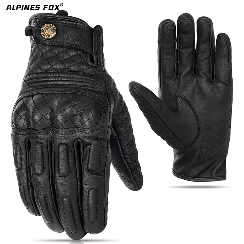 Vintage Motorcycle Gloves Touchscreen Retro Leather Motorbike Glove Men Women Cafe Racer Locomotive Knight Riding Guantes Yellow