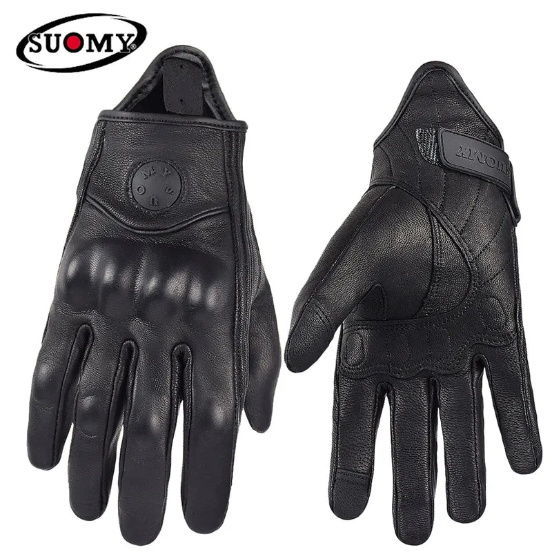 Vintage Motorcycle Gloves Touchscreen Retro Leather Motorbike Glove Men Women Cafe Racer Locomotive Knight Riding Guantes Yellow