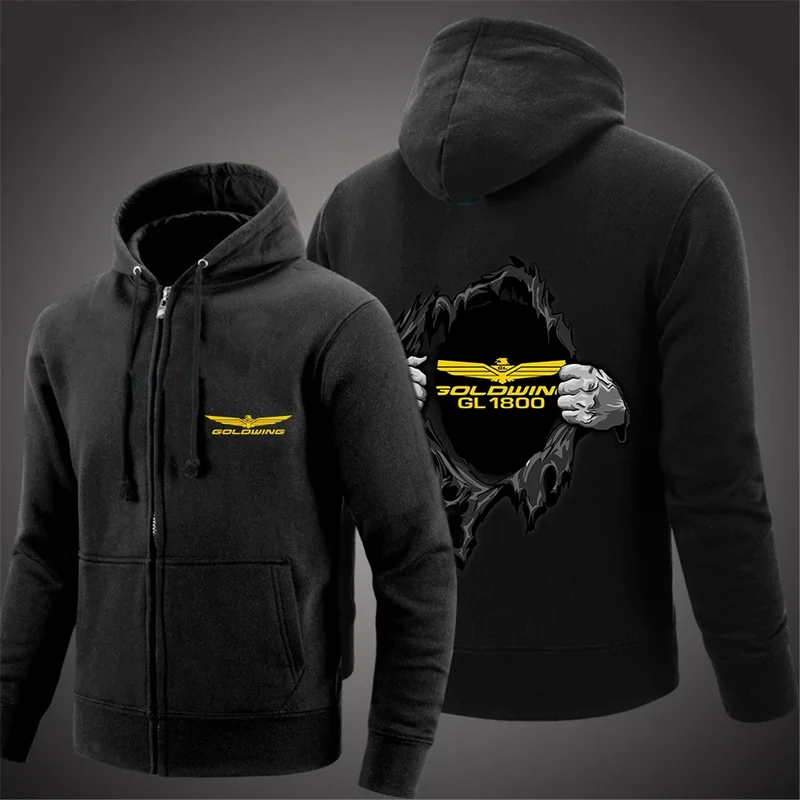 Goldwing GL1800 Japan Motocycles 2023 Men's New Solid Color Print Hoodie Leisure Sweatshirts Zip Hooded Coats Zipper Jackets Top