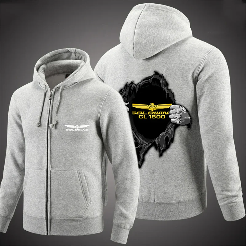 Goldwing GL1800 Japan Motocycles 2023 Men's New Solid Color Print Hoodie Leisure Sweatshirts Zip Hooded Coats Zipper Jackets Top