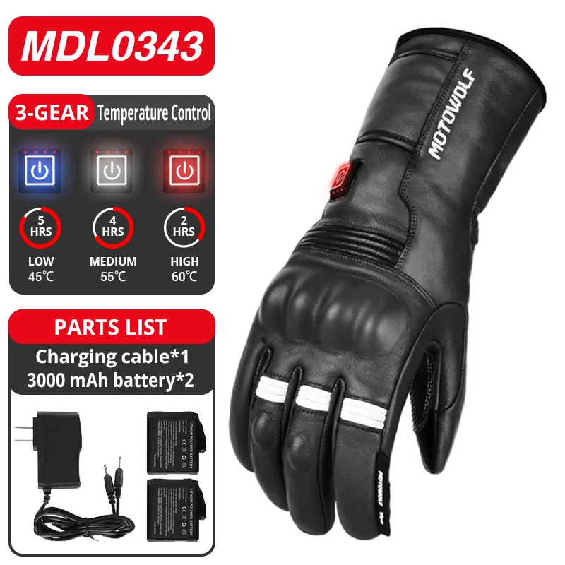 Winter Heated Gloves Motorcycle Warm Waterproof Non-slip Heated Gloves Skiing Sheepskin Touch Screen Heated Rechargeable Gloves