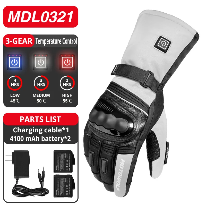 Winter Heated Gloves Motorcycle Warm Waterproof Non-slip Heated Gloves Skiing Sheepskin Touch Screen Heated Rechargeable Gloves