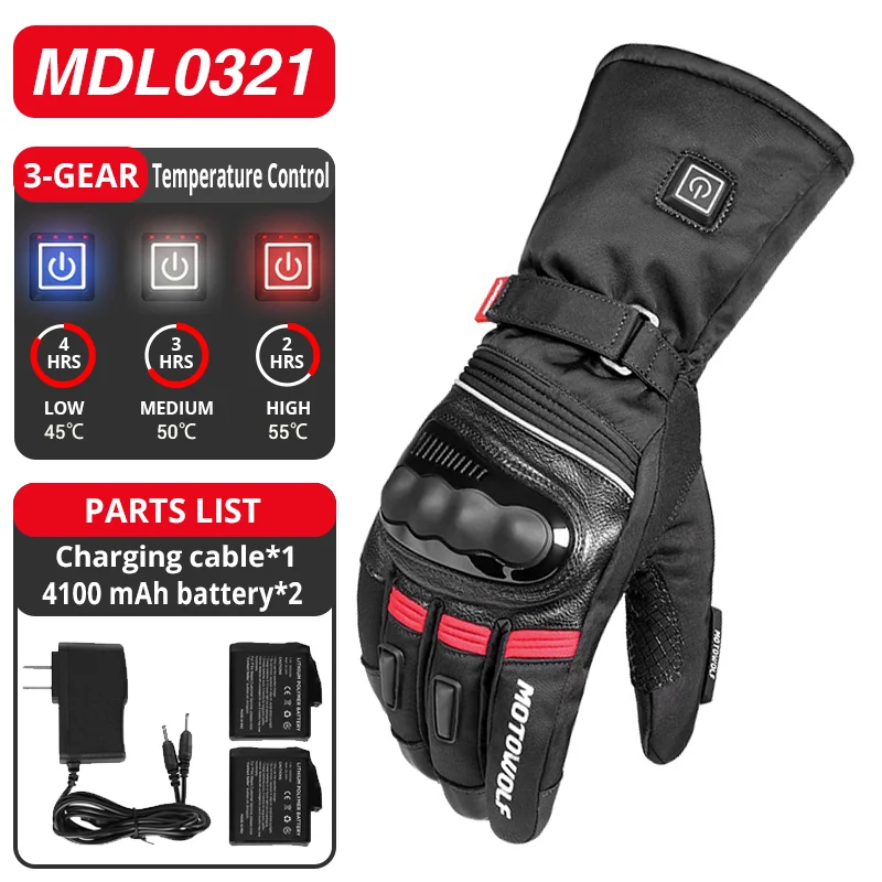 Winter Heated Gloves Motorcycle Warm Waterproof Non-slip Heated Gloves Skiing Sheepskin Touch Screen Heated Rechargeable Gloves