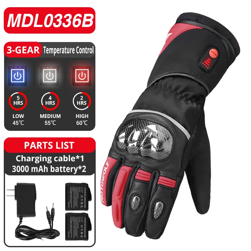 Winter Heated Gloves Motorcycle Warm Waterproof Non-slip Heated Gloves Skiing Sheepskin Touch Screen Heated Rechargeable Gloves