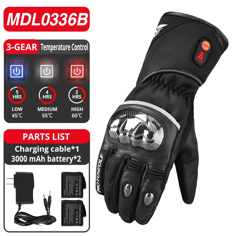 Winter Heated Gloves Motorcycle Warm Waterproof Non-slip Heated Gloves Skiing Sheepskin Touch Screen Heated Rechargeable Gloves
