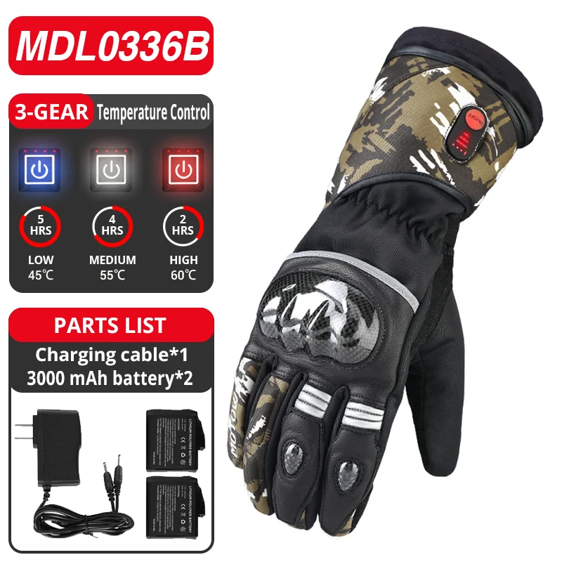 Winter Heated Gloves Motorcycle Warm Waterproof Non-slip Heated Gloves Skiing Sheepskin Touch Screen Heated Rechargeable Gloves
