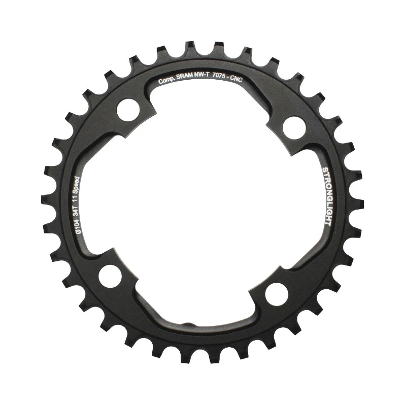 Plateau VTT 4 branches Ø 104 Pour Sram Xo1 Stronglight 34 dents Mono Noir Alu 7075 11V. Narrow Wide - Épaisseur 5 mm