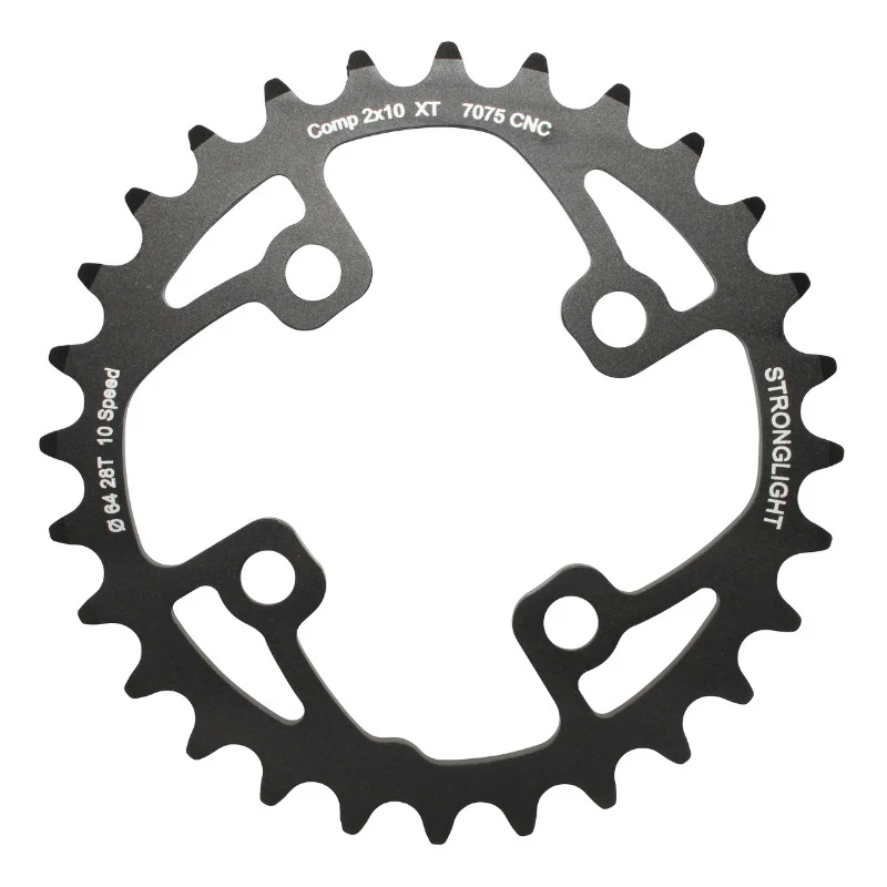 Plateau VTT 4 branches Ø 64 Pour Shimano Xt M785 Stronglight Double 28 dents Intérieur Noir (Pour Extérieur 40-42 dents) Non Filete - Épaisseur 3.5 mm 10V.