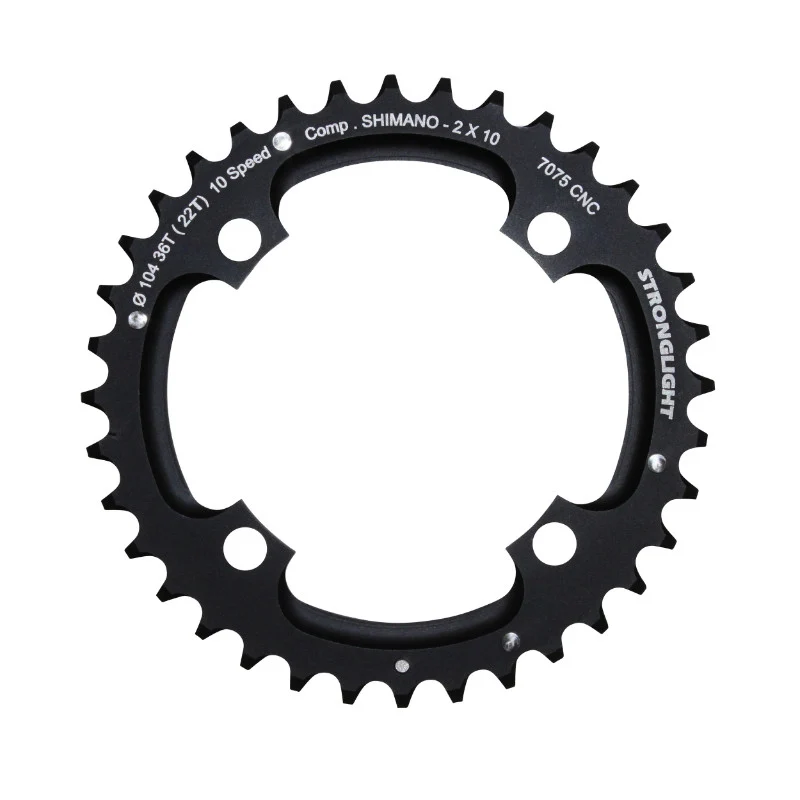 Plateau VTT 4 branches Ø 104 Pour Shimano Stronglight Double 36 dents Extérieur Noir 2X10V. (Sauf Xt-Xtr) Non Filete 10V. - Épaisseur 5 mm
