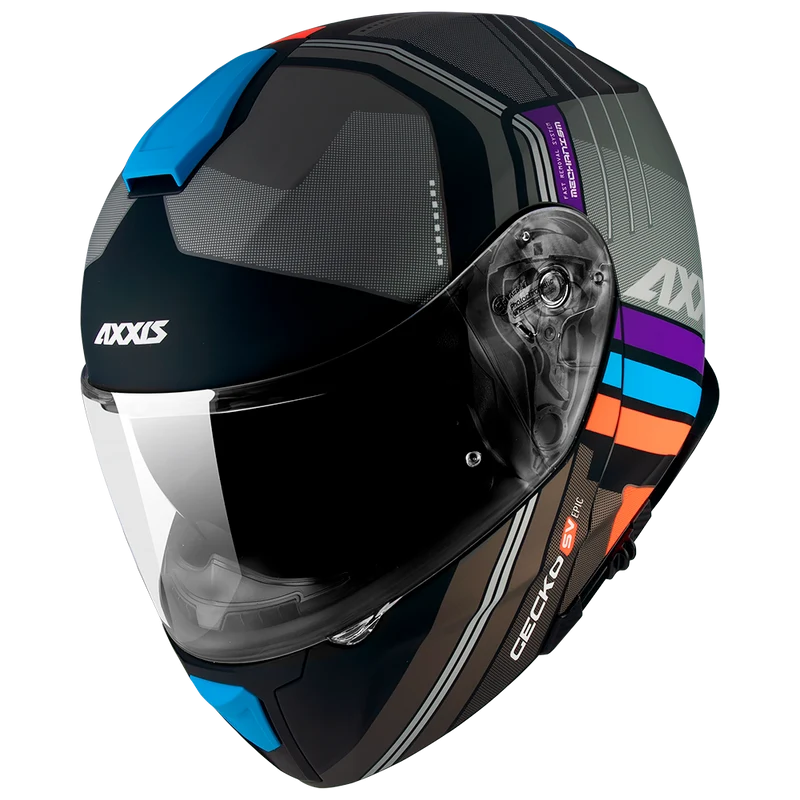 Axxis FU403SV Gecko SV Epic 3 graphics colors sizes XS, S and XL transparent screen modular biker helmet (not include black viewfinder)