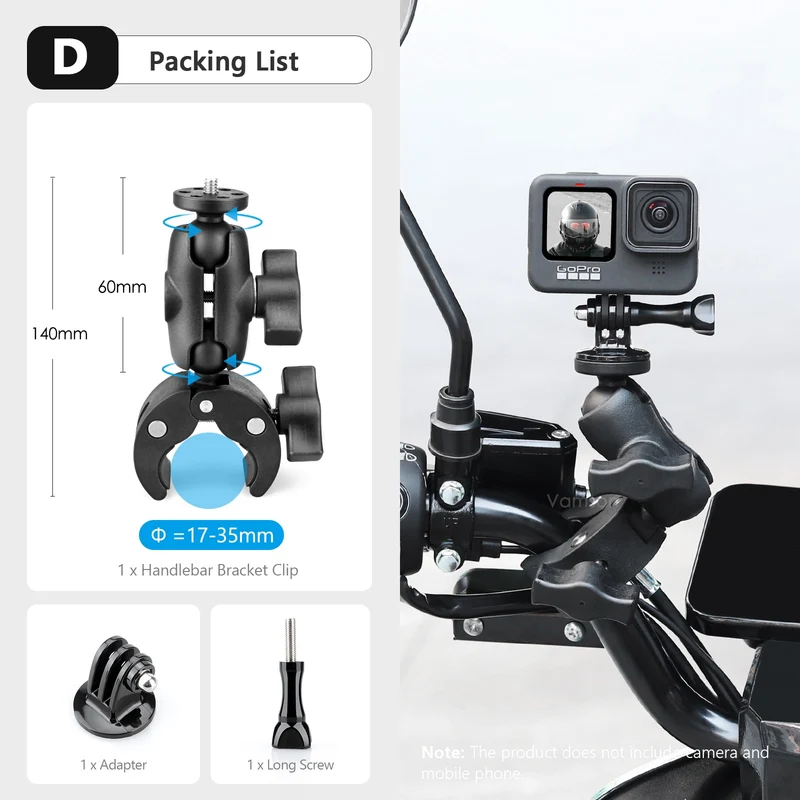 Vamson for GoPro 11 10 9 8 Motorcycle Accessories Holder Handlebar Mirror Mount Bike Bracket for DJI OSMO insta360 Action Camera