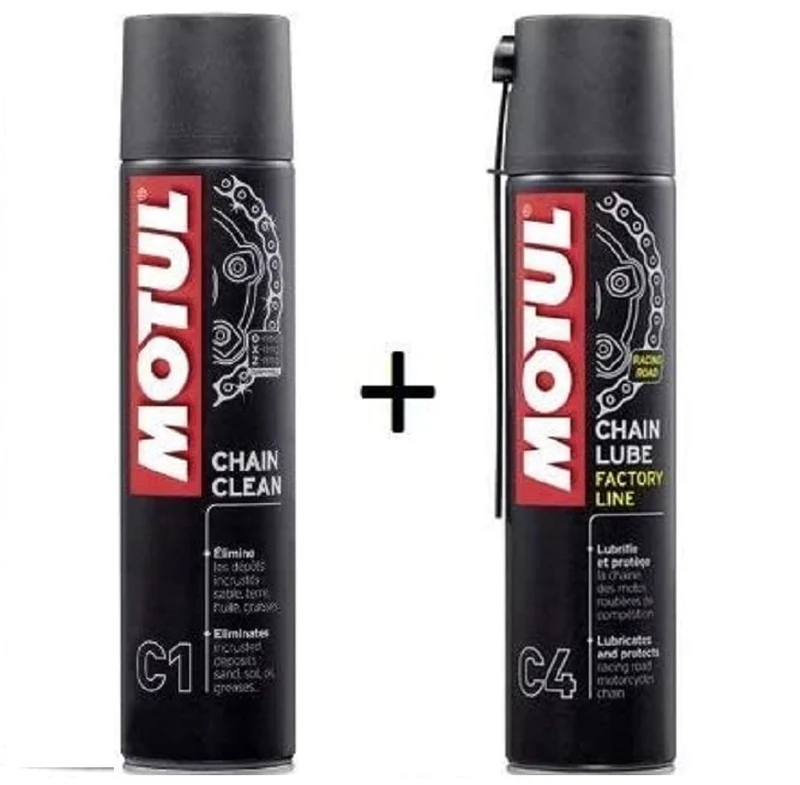 MOTUL cleans chains and lubricant moto quad and kart, ECONOMICO Pack, Spray C1 400ml + C4 special Grease Road, chlorine free