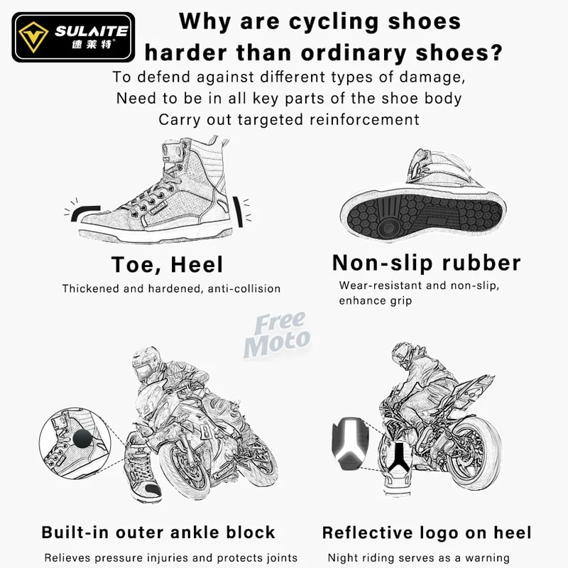 Men's Motorcycle Shoes Four Seasons Motorbike Gear Shift Breatheable Anti-fall Rider Road Racing Casual Shoes Boots