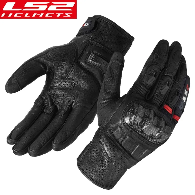 LS2 MG006 Motorcycle Riding Gloves ls2 genuine leather guantes para moto carbon fiber shell full finger breathable windproof
