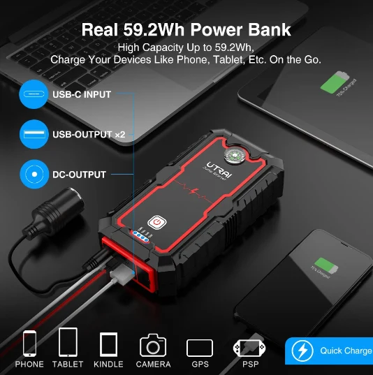 UTRAI 2000A Jump Starter Power Bank Portable Charger Starting Device For 8.0L/6.0L Emergency Battery Jump Starter
