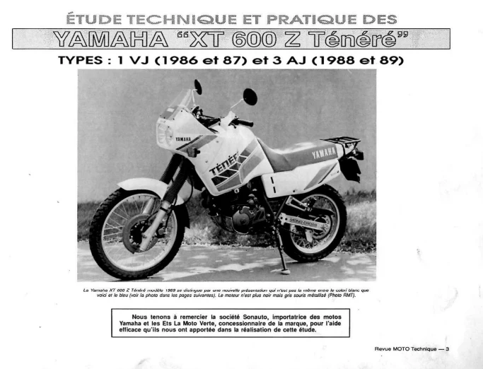 Manuel de réparation Yamaha 600 teneré 1986 1989
