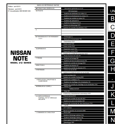 manuel d'atelier Nissan Note 2013 français