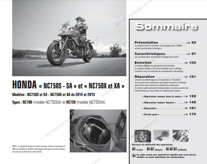 Manuel d'atelier Honda NC 750 2014