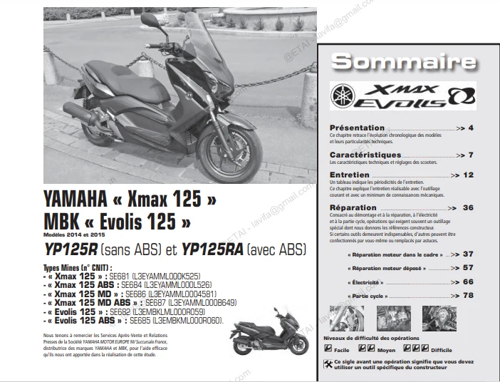 Manuel d'atelier Yamaha X max 125 2014